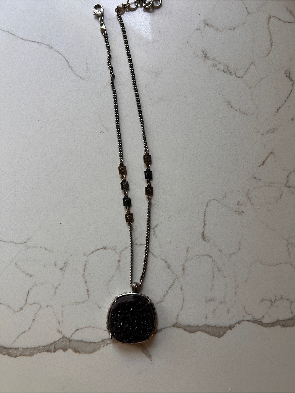 Lucky Brand Silver-Tone Necklace with dark purple Druzy Pendant